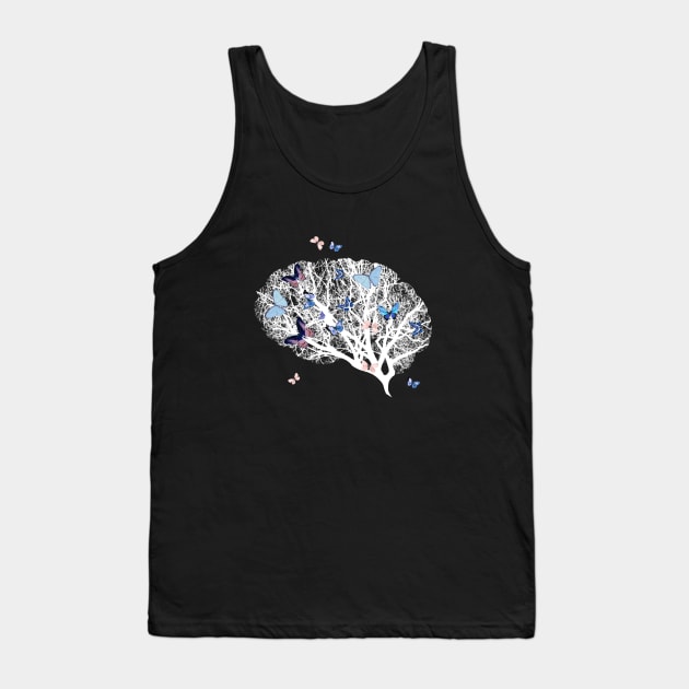 White brain and blue flowers, brain tree branches, Positivity, creativity, side brain Tank Top by Collagedream